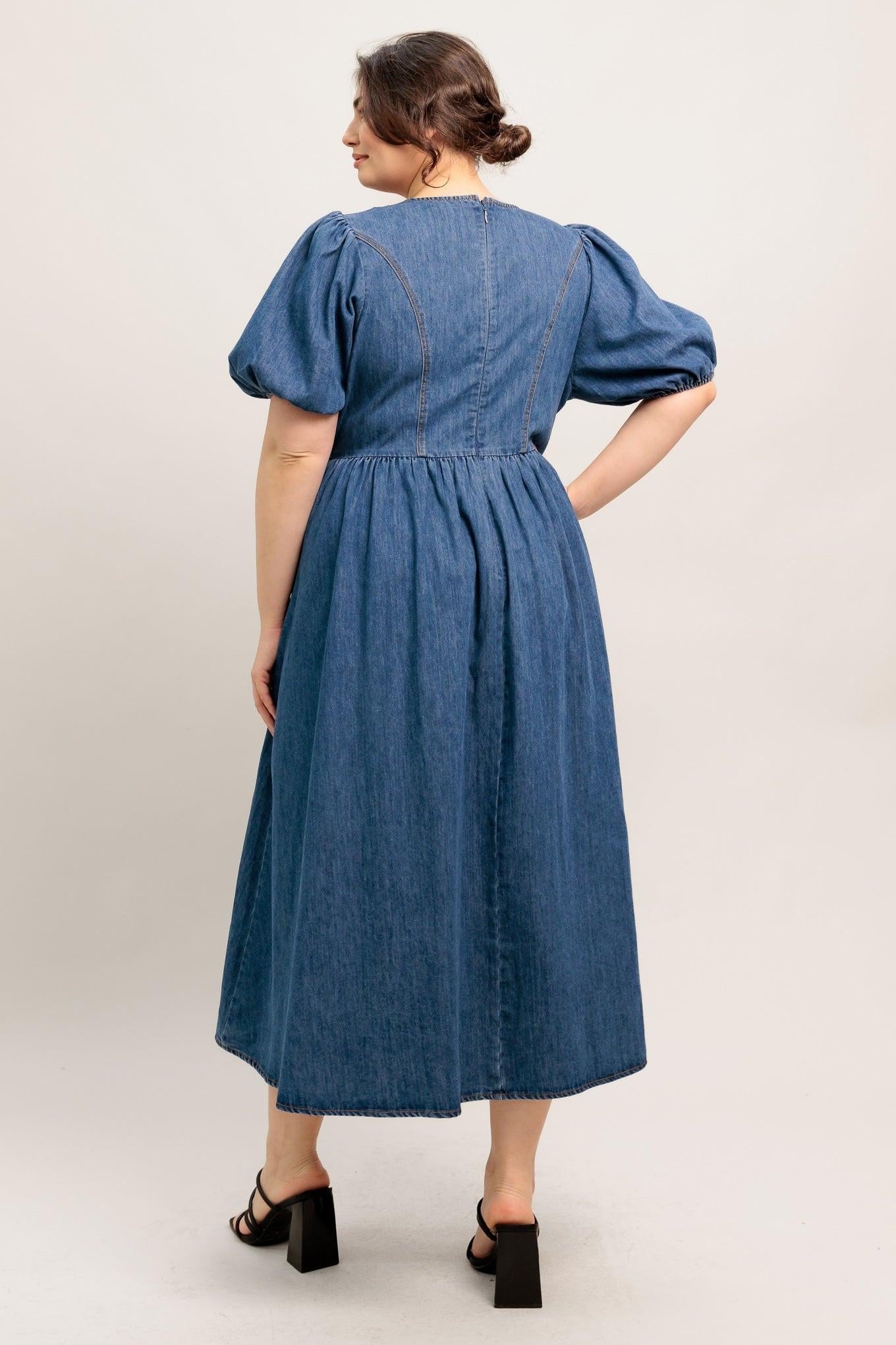 MIDDAY IN BLUE DENIM MIDI DRESS