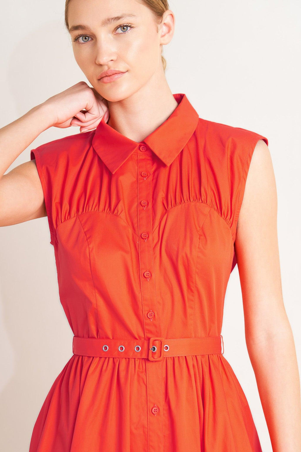 RUNWAY READY SCARLET WOVEN MIDI DRESS