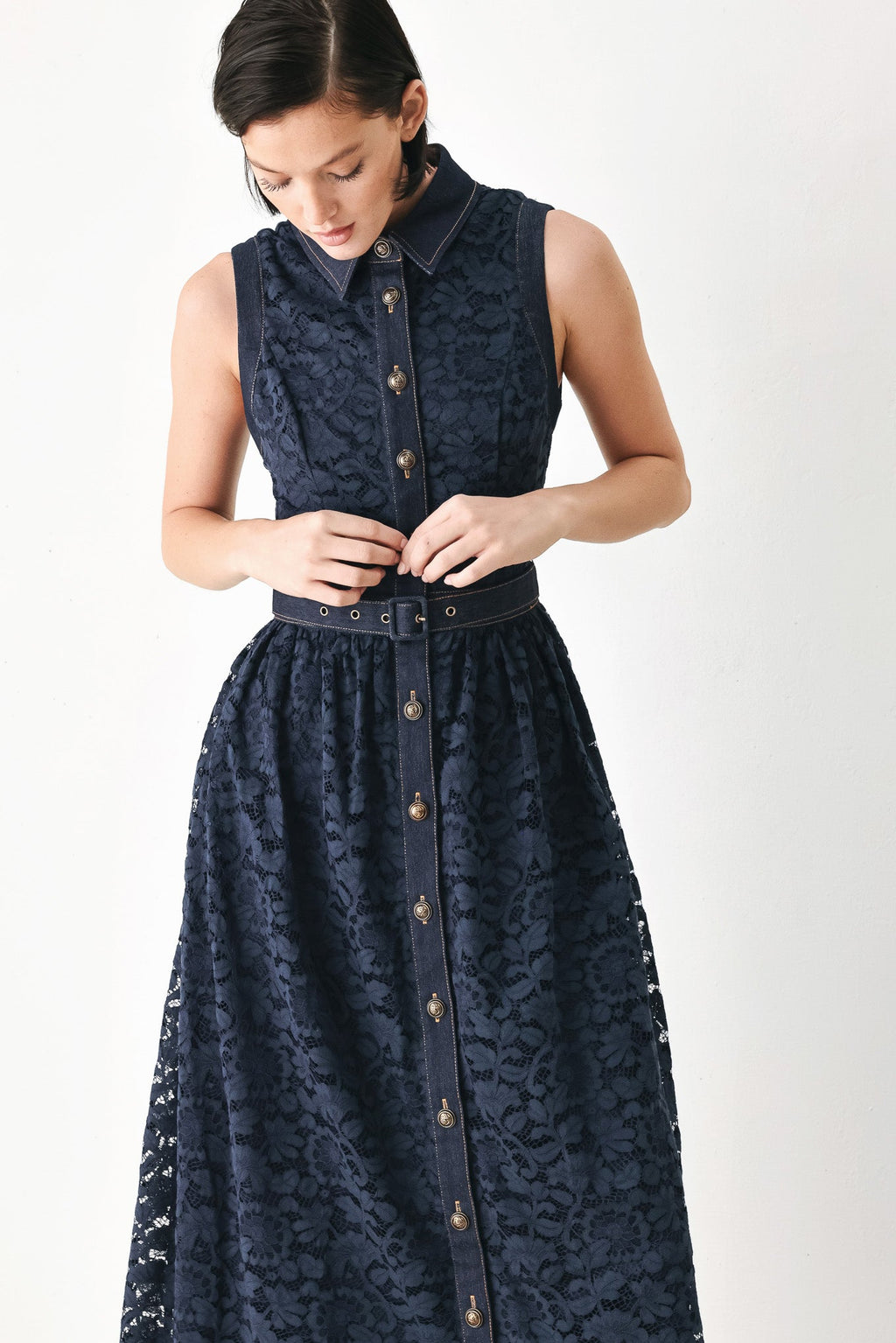 EVENING LACE CHAPTER WOVEN MIDI DRESS
