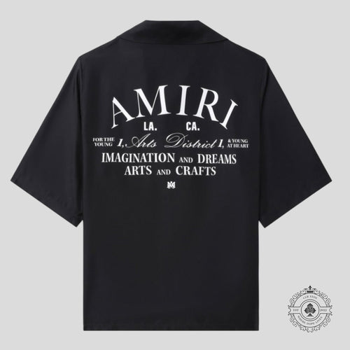 Amiri Imaginations Silk Button Up Tee in Black