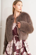 LONDON FLARE MOCHA FAUX FUR CROP JACKET