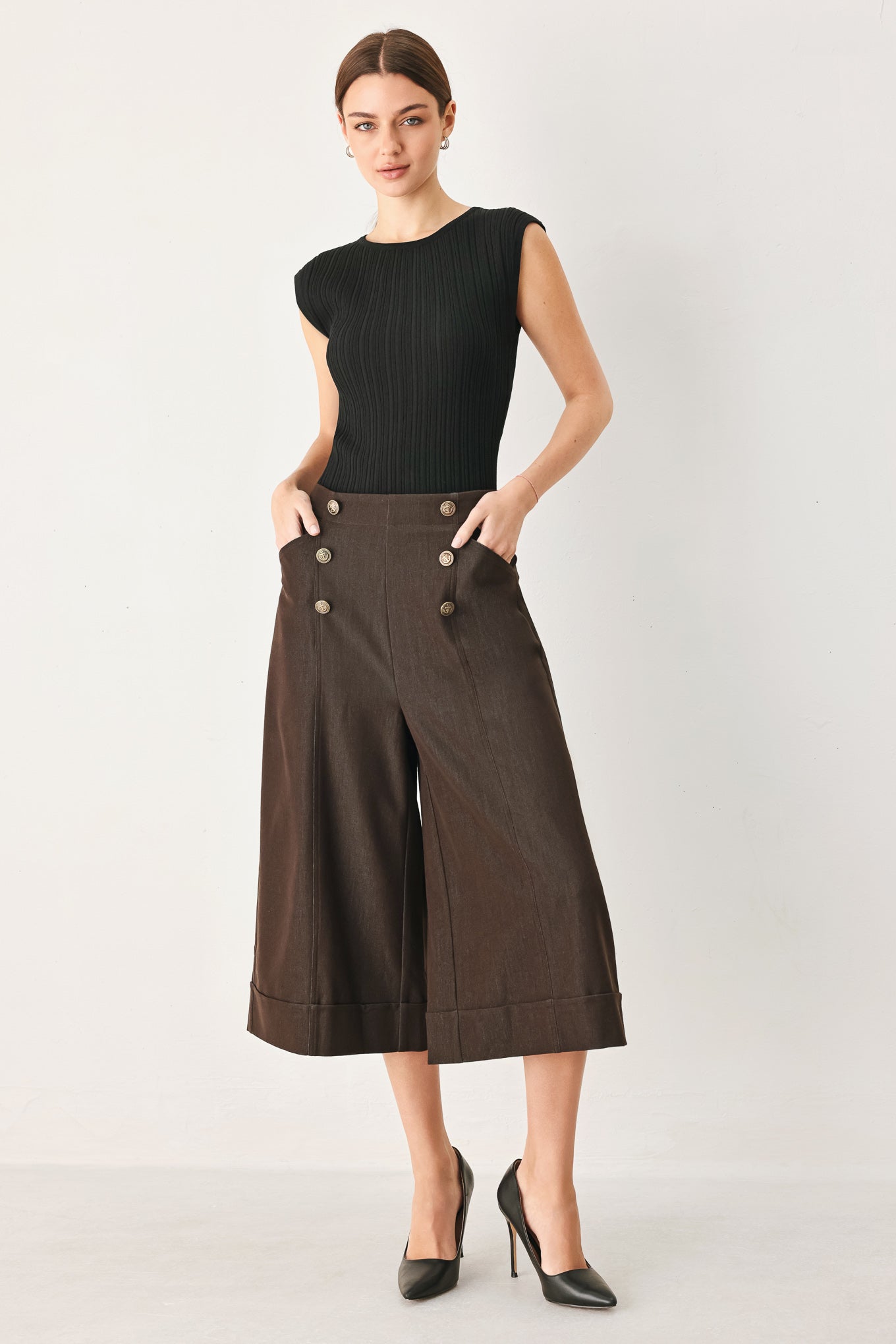 ESPRESSO MUSE WOVEN CULOTTES PANTS