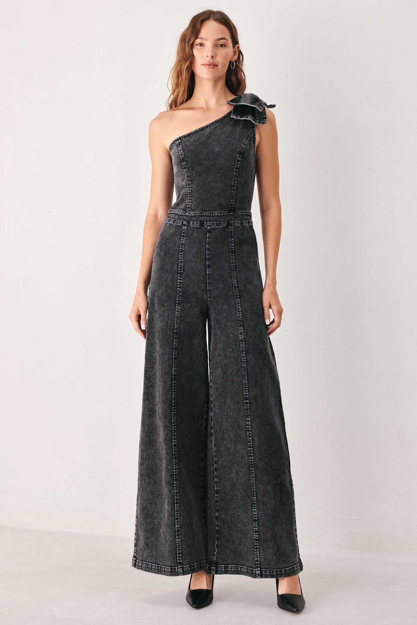 GRAPHITE PETAL EDGE DENIM JUMPSUIT