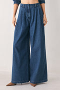 BLUE ECHO PLEATED DENIM WIDE LEG PANTS