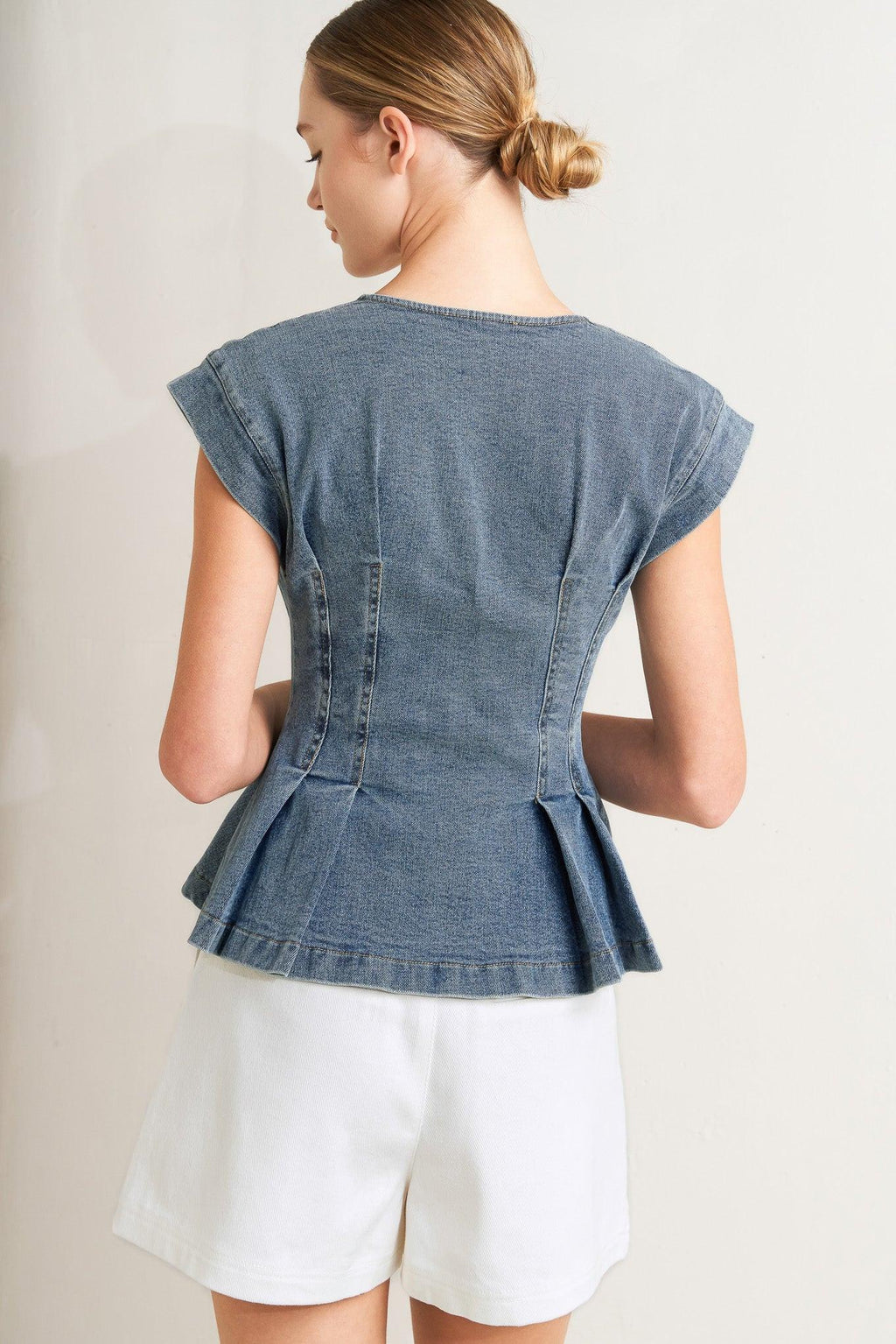 NO SECOND THOUGHT WASHED DENIM TOP