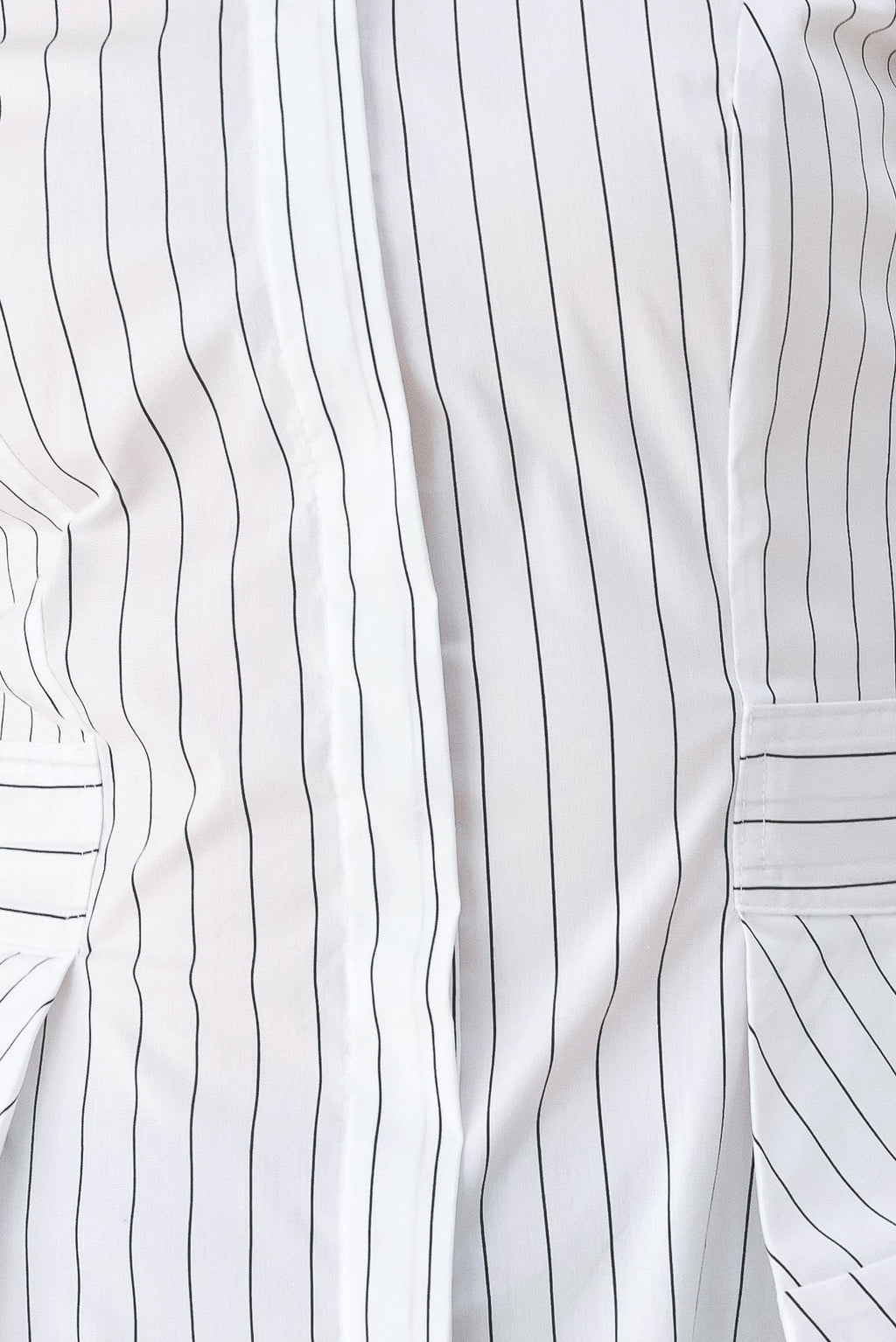 MODERNIST PINSTRIPE FLARED-WAIST WOVEN TOP