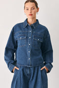 BLUE ECHO PLEATED DENIM JACKET