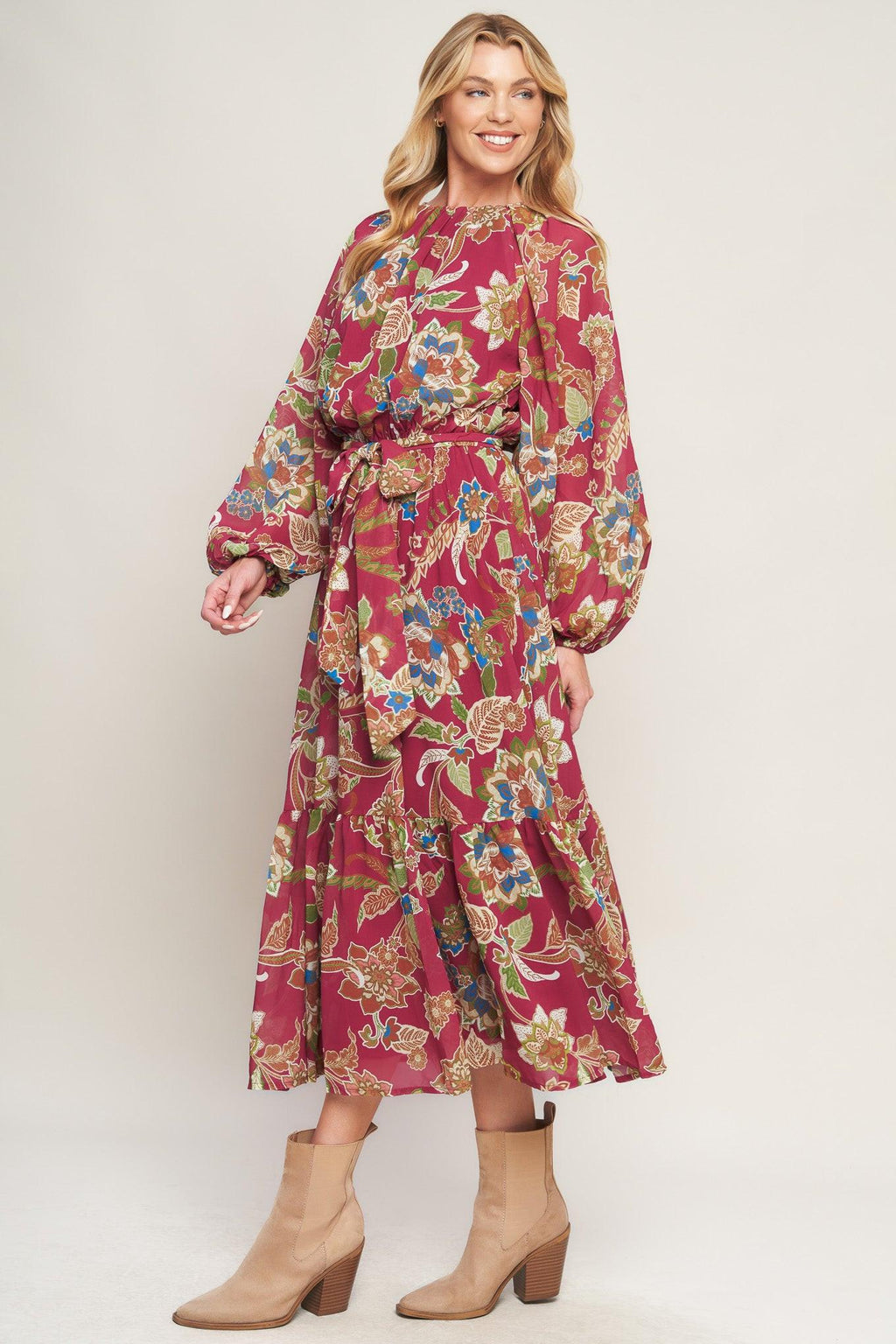 FLORALLY CHIC WOVEN MIDI DRESS