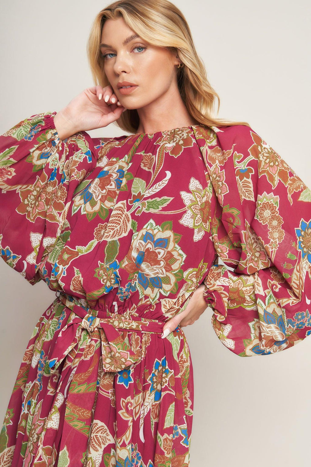 FLORALLY CHIC WOVEN MIDI DRESS