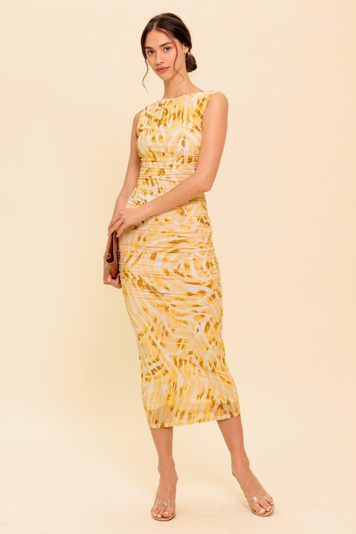 SWEET AS EVER POWER MESH BODYCON MIDI DRESS