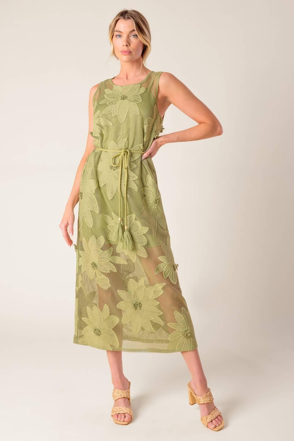 IN MY FREE TIME WOVEN LACE MIDI DRESS
