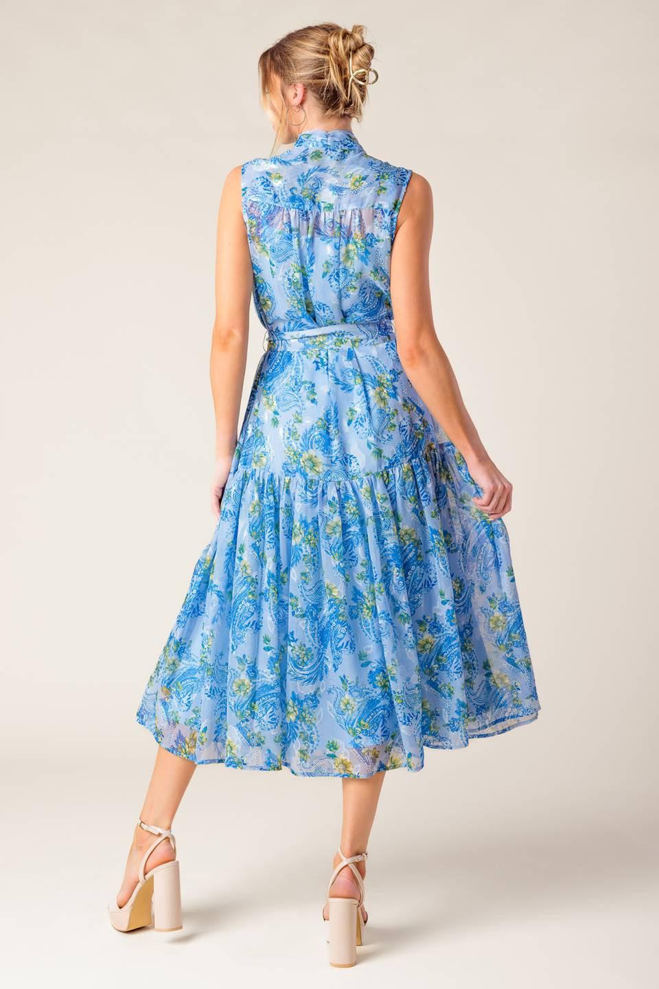 EVER AFTER POWER BLUE WOVEN MIDI DRESS