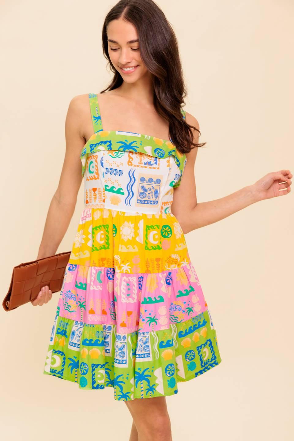 OUT OF OFFICE GREEN WOVEN MINI DRESS