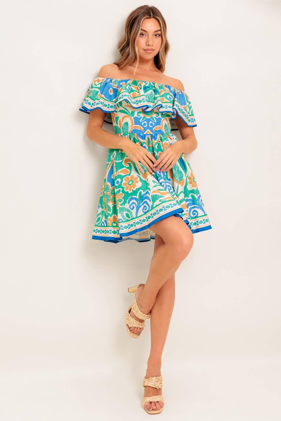 COASTAL LOVE SAGE BLUE WOVEN MINI DRESS