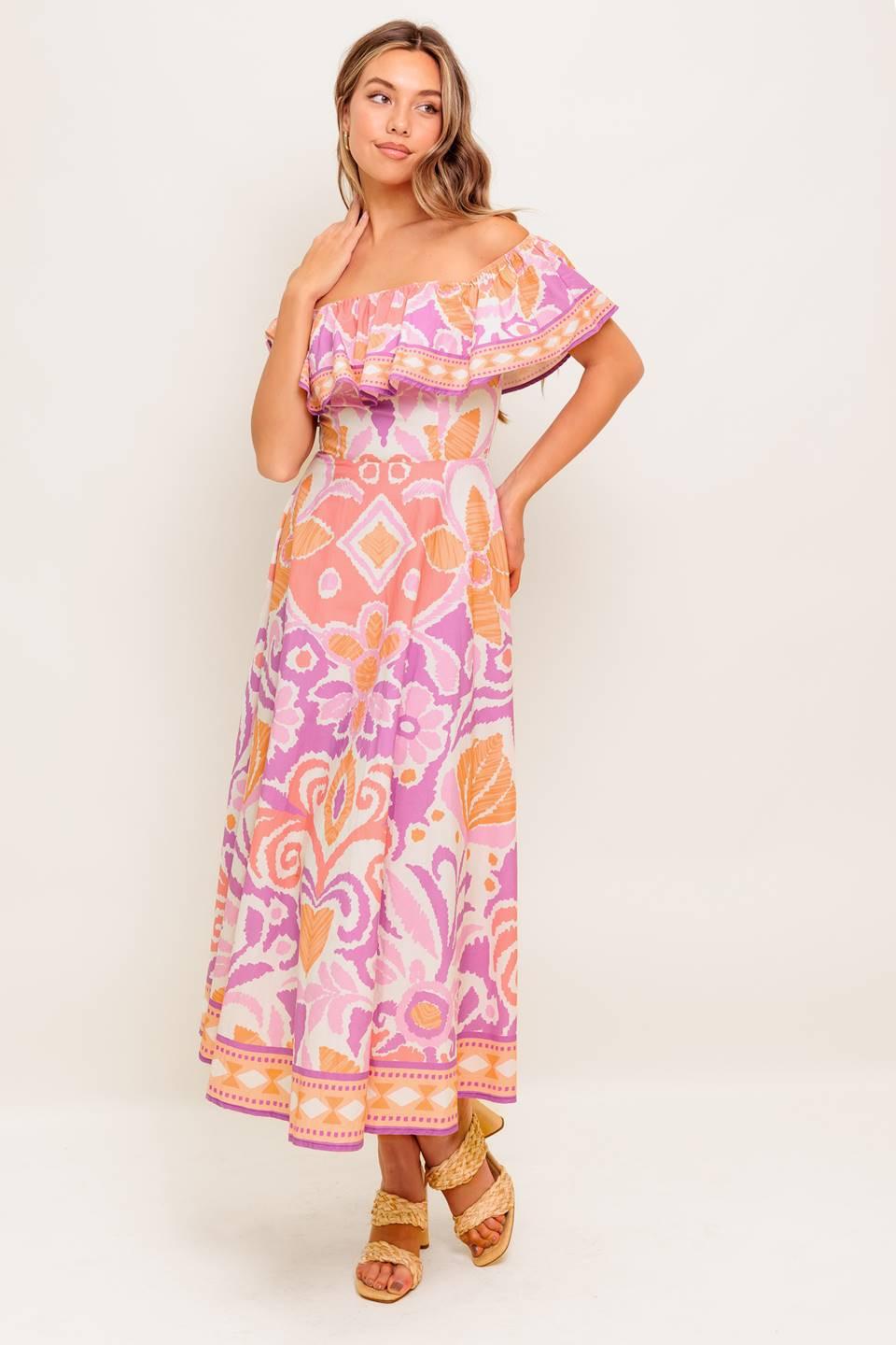 CABANA DREAM LAVENDER WOVEN MIDI DRESS