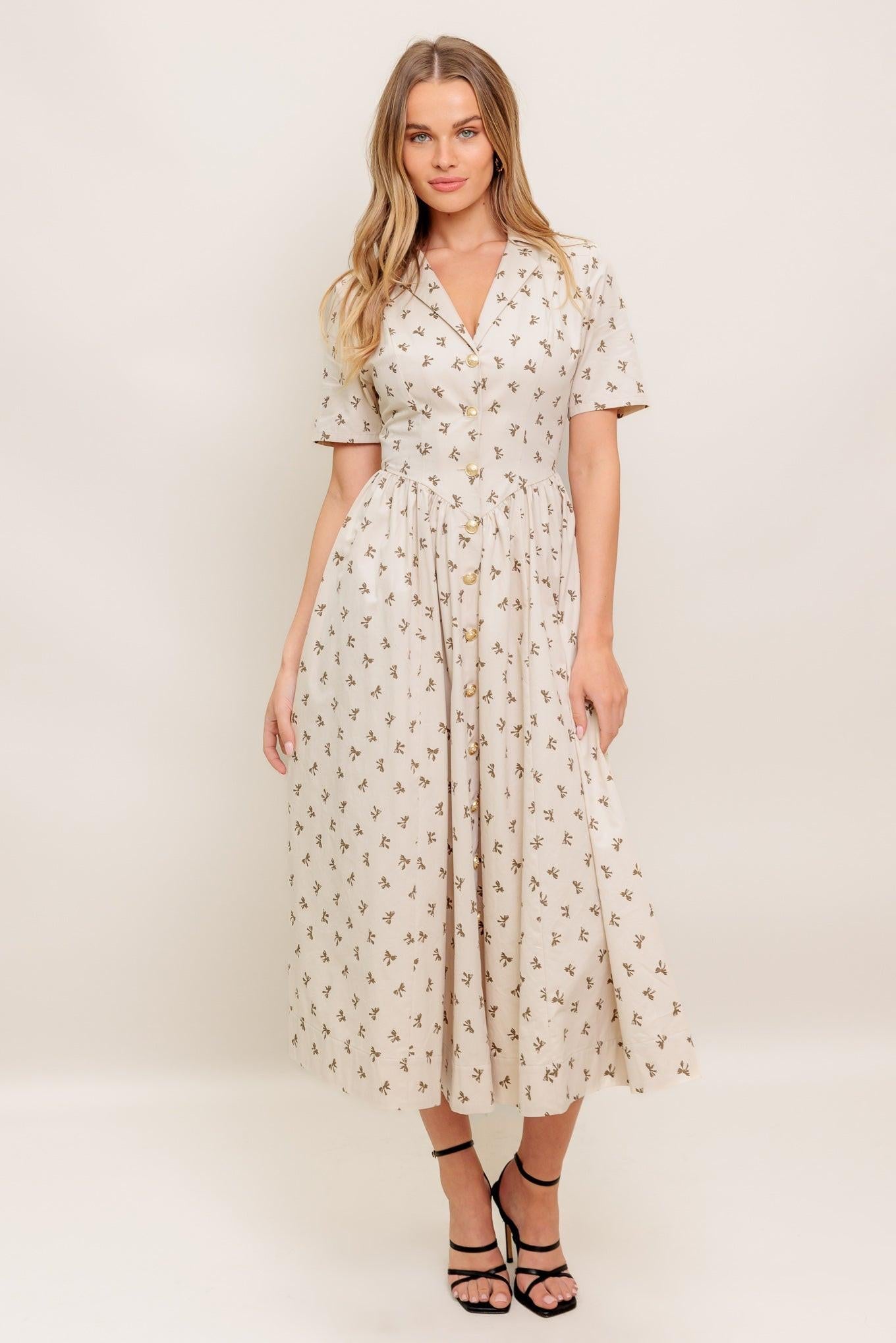 CANDY KISS BEIGE WOVEN MIDI DRESS
