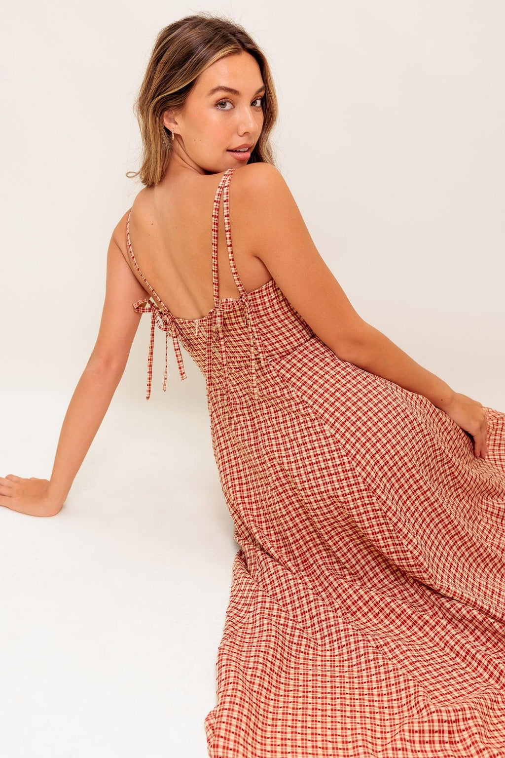 GINGHAM SUMMER WOVEN MIDI DRESS
