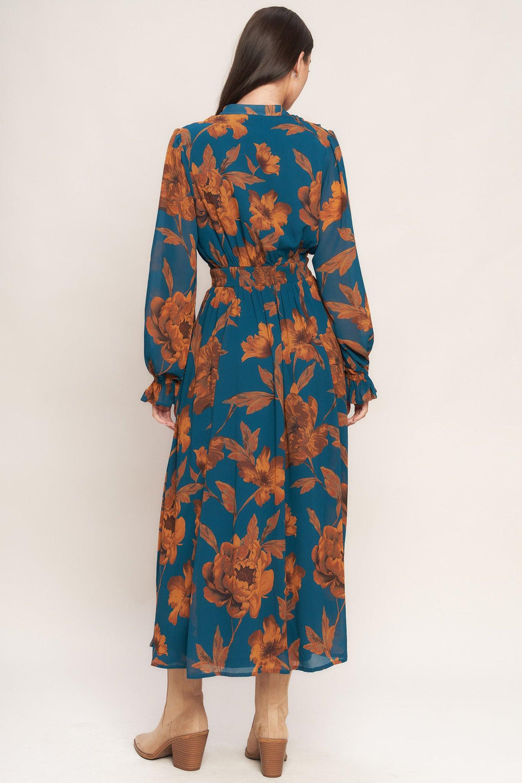 BURNISHED BOTANICA WOVEN MIDI DRESS