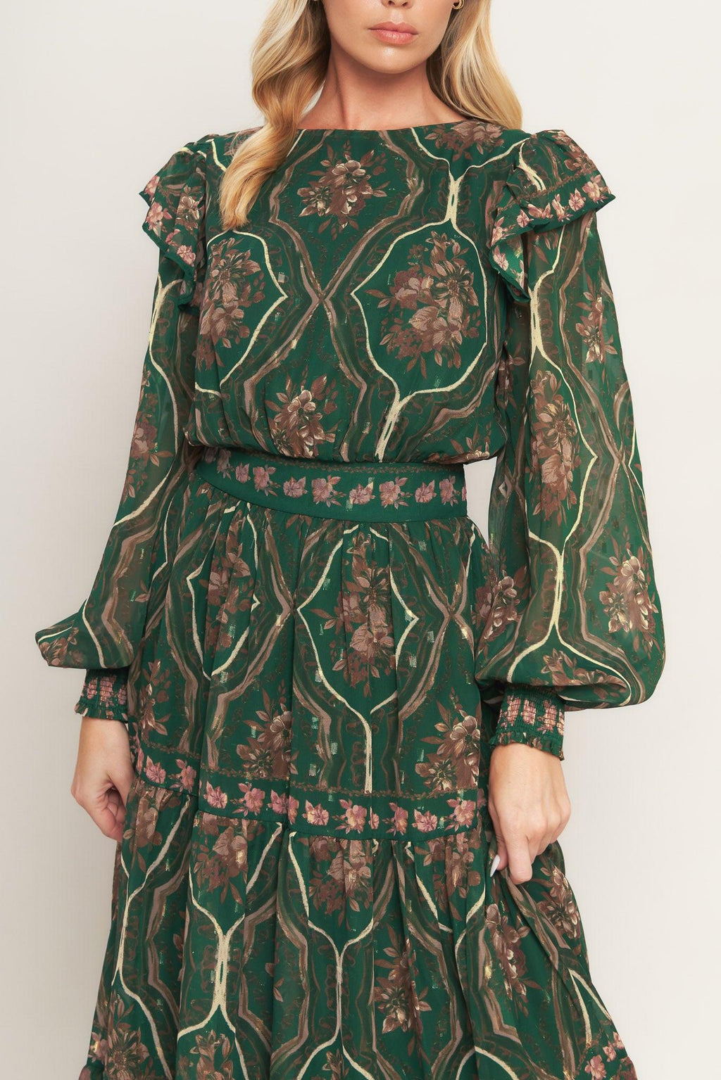 GARDEN LABYRINTH WOVEN MIDI DRESS