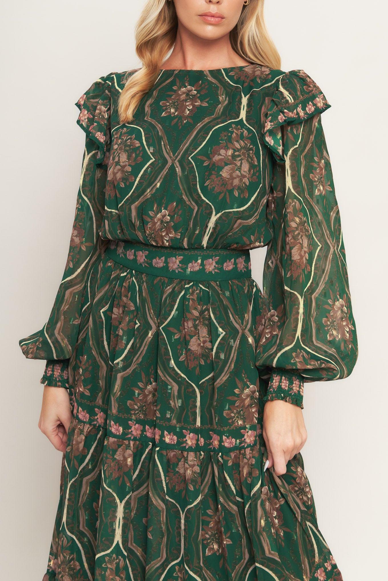GARDEN LABYRINTH WOVEN MIDI DRESS