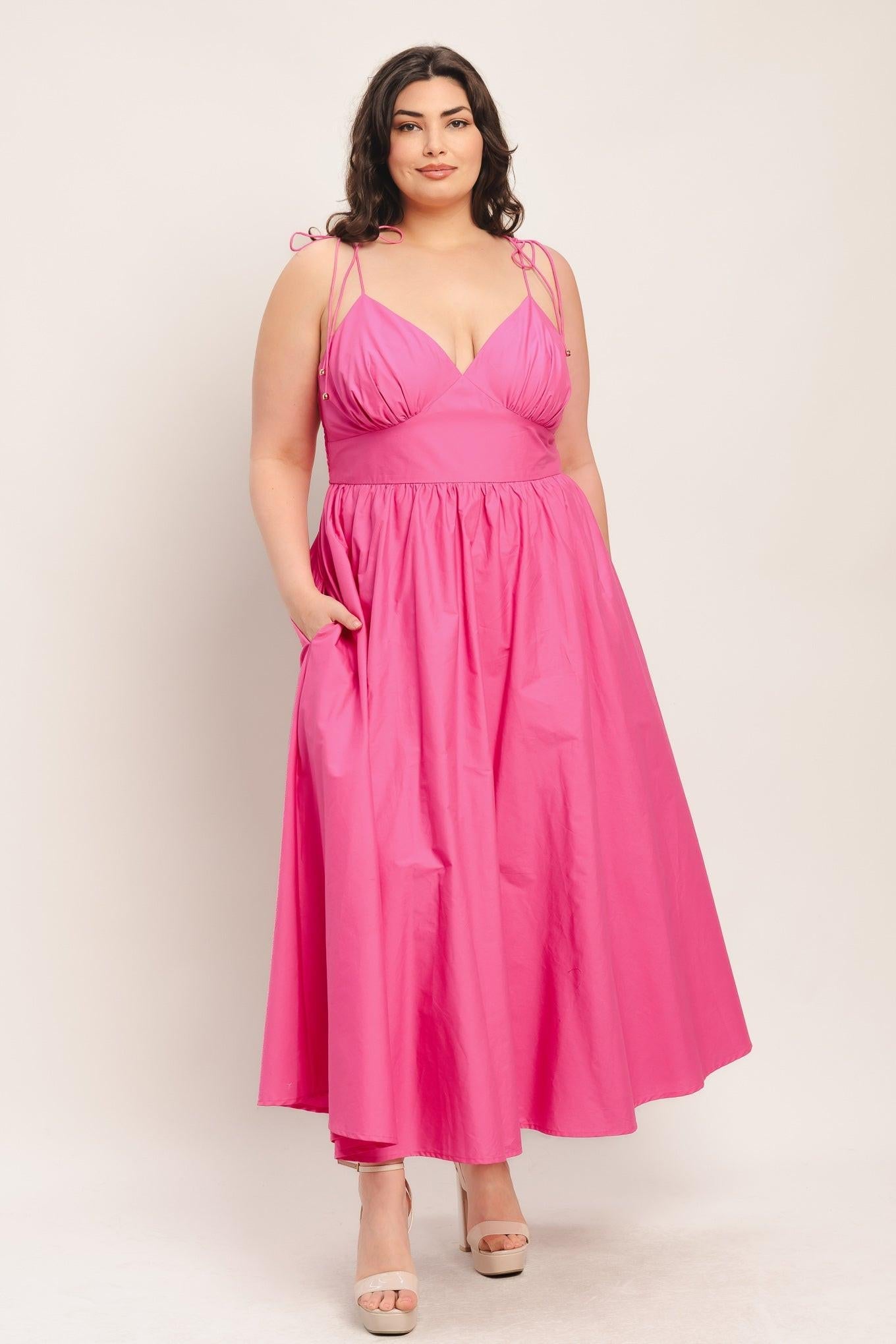 PRETTY IN PINK WOVEN MIDI DRESS