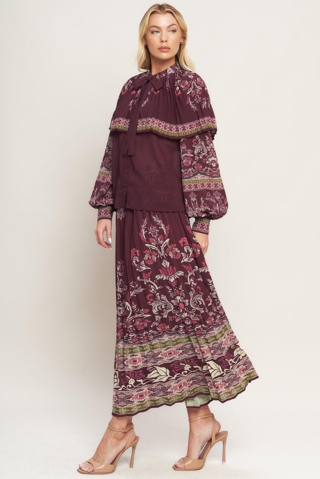 AZTEC CHERRY WOVEN MIDI SKIRT