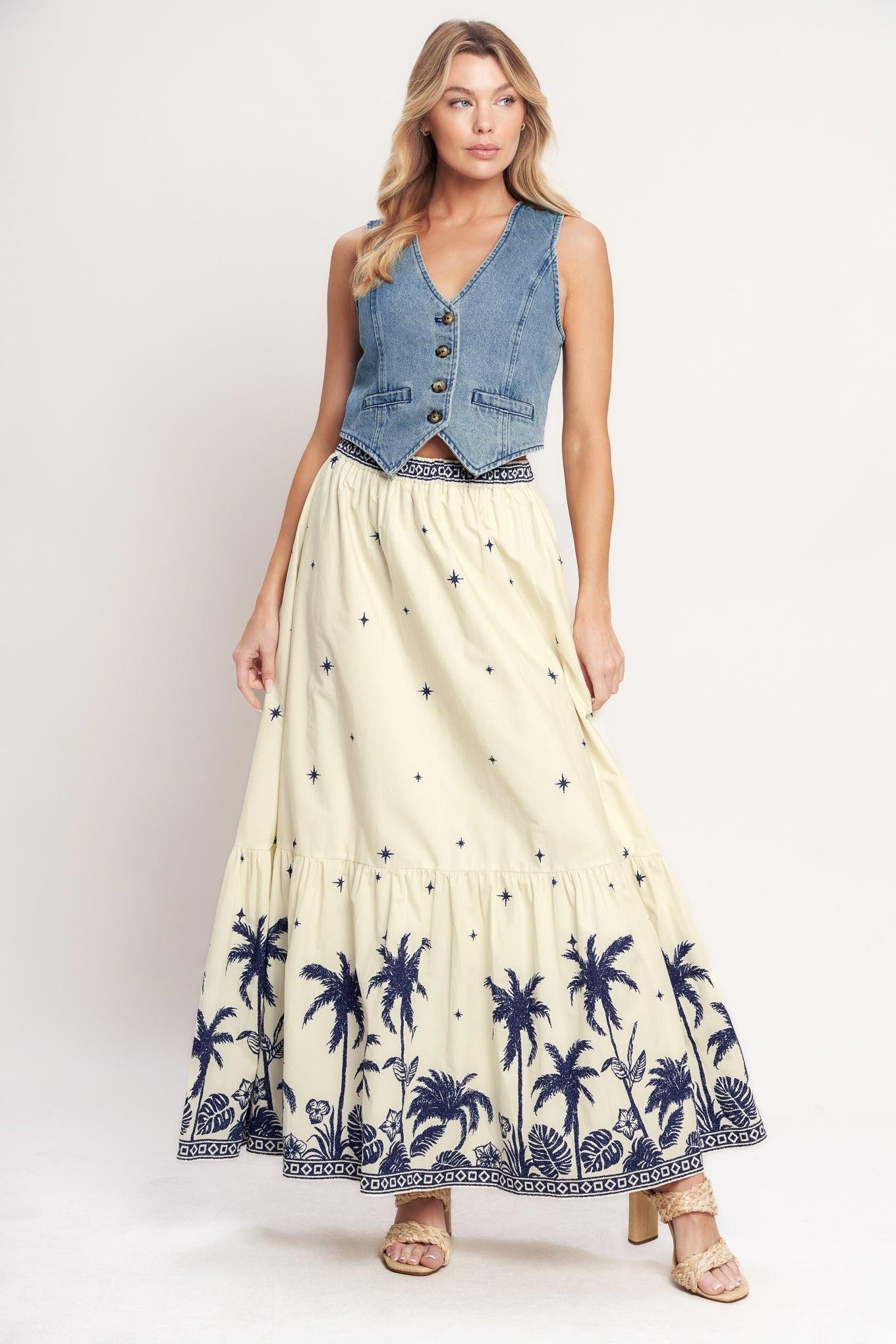 BOHO CONSTELLATION WOVEN MAXI SKIRT