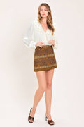 BRONZED TAPESTRY WHIM FAUX SUEDE SKIRT