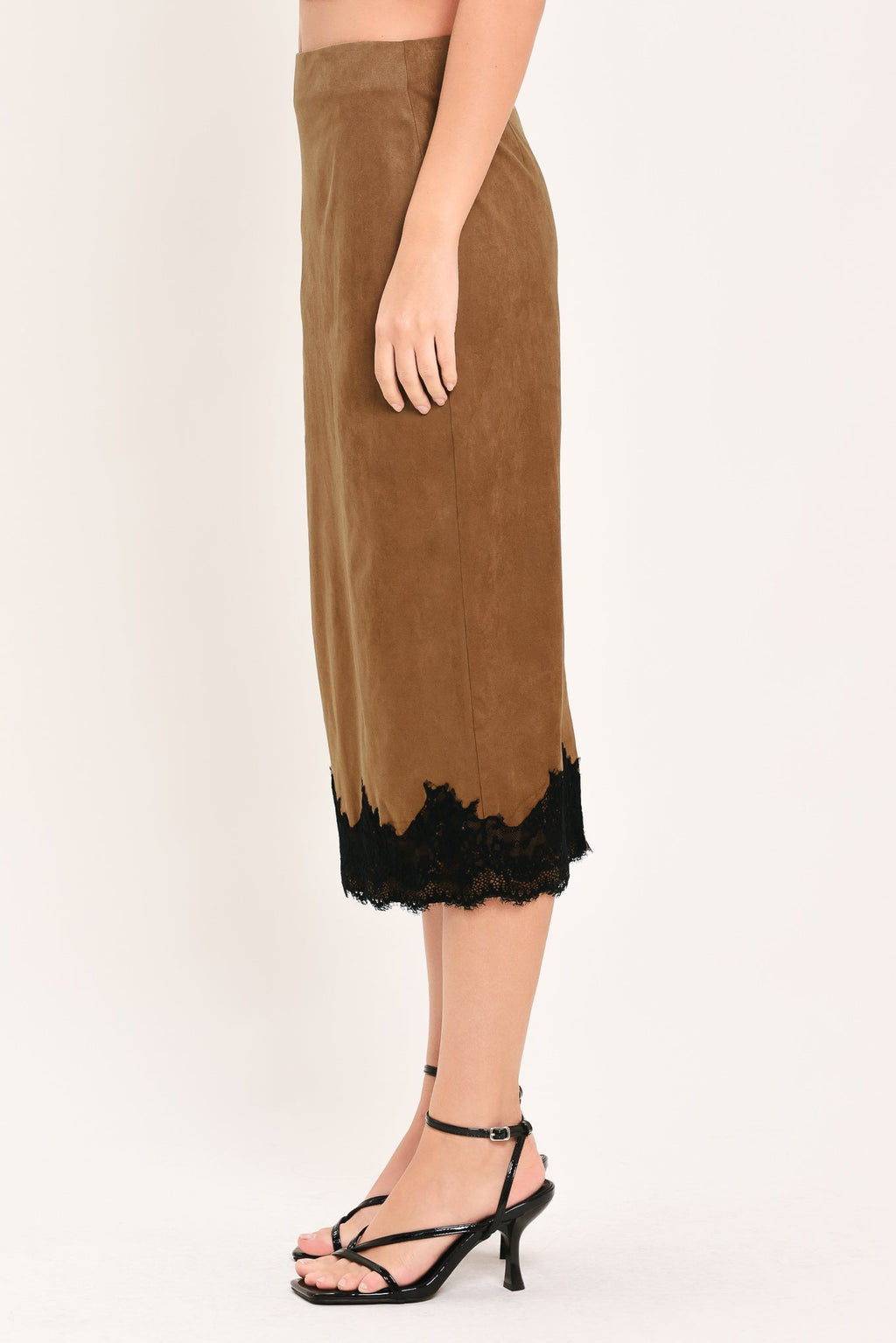 UMBER LACE AFTERGLOW FAUX SUEDE STRAIGHT SKIRT