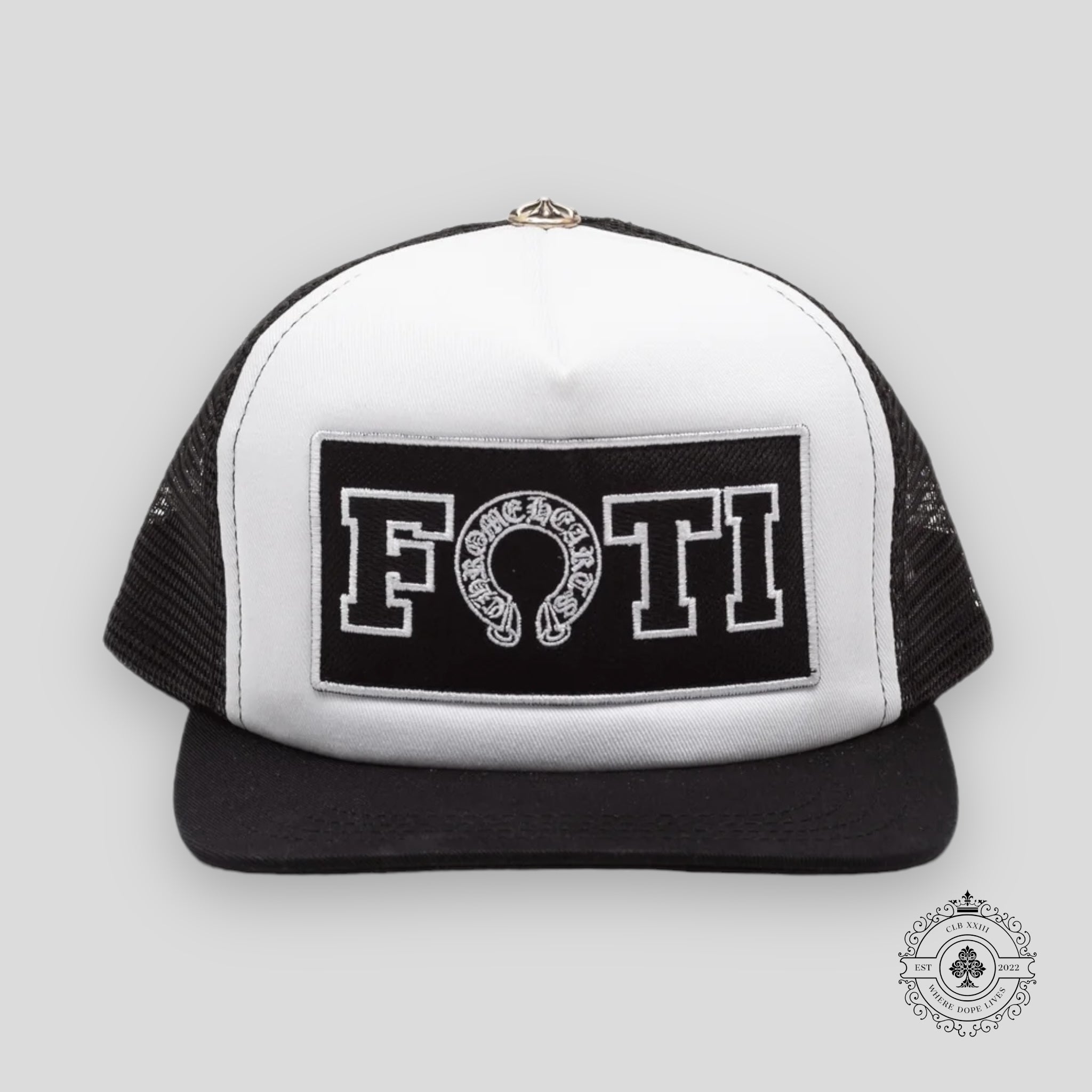 Chrome Hearts Foti Patch Trucker Hat in White / Black