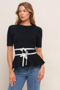 SUNLIT GROVE BLACK SWEATER KNIT TOP