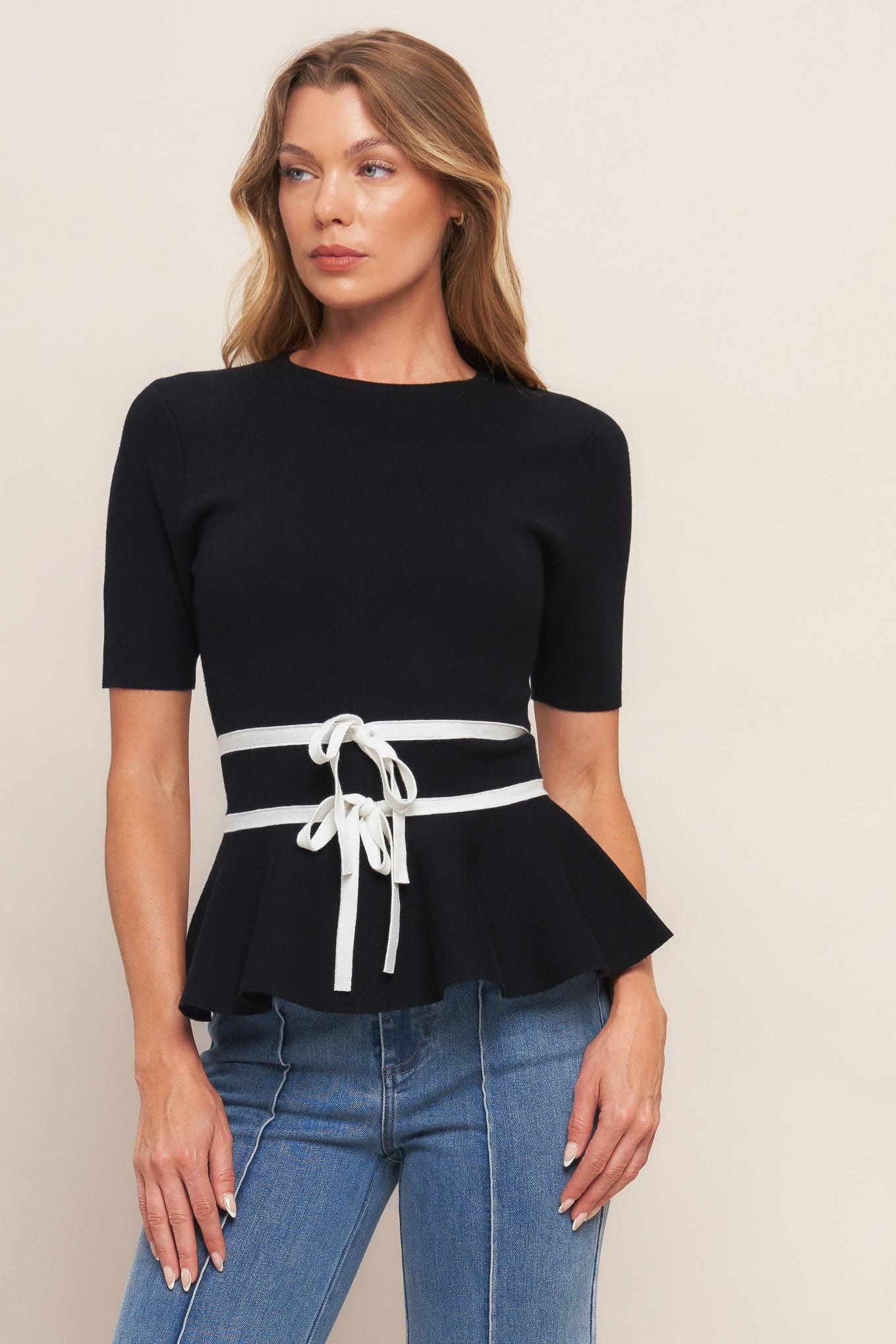 SUNLIT GROVE BLACK SWEATER KNIT TOP