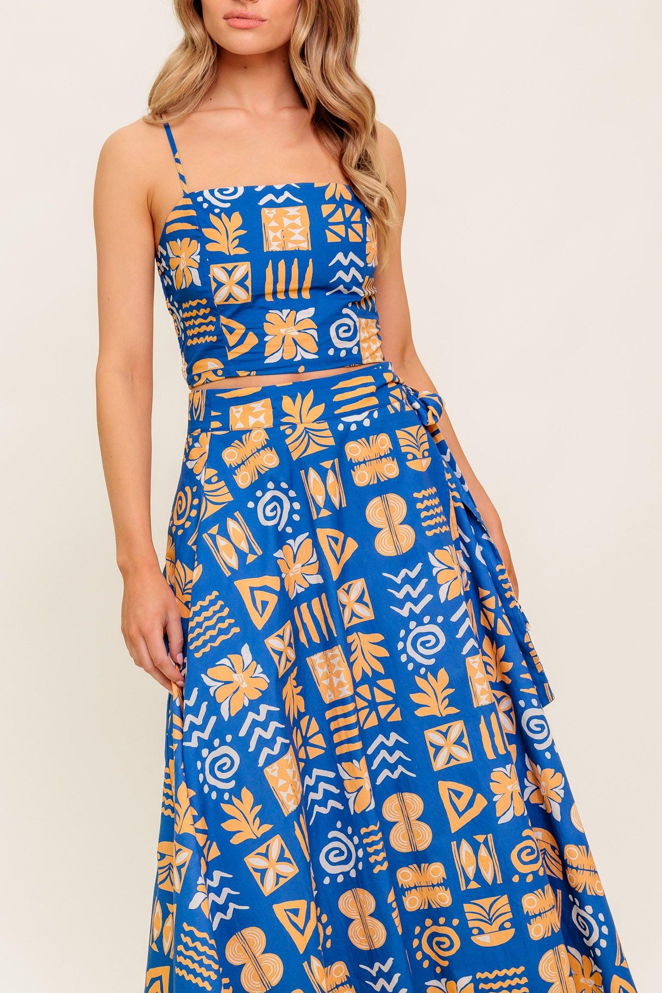 DEWDROP SILENCE WOVEN TOP AND SKIRT SET