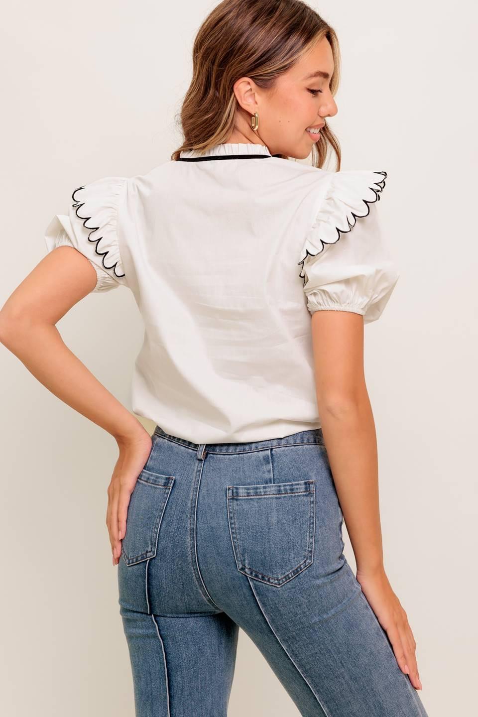 FRENCH WHISPER IVORY WOVEN TOP