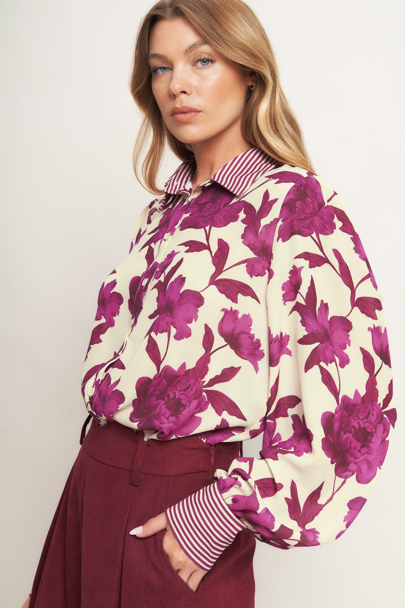 SWEET BOTANICAL CHARM WOVEN TOP