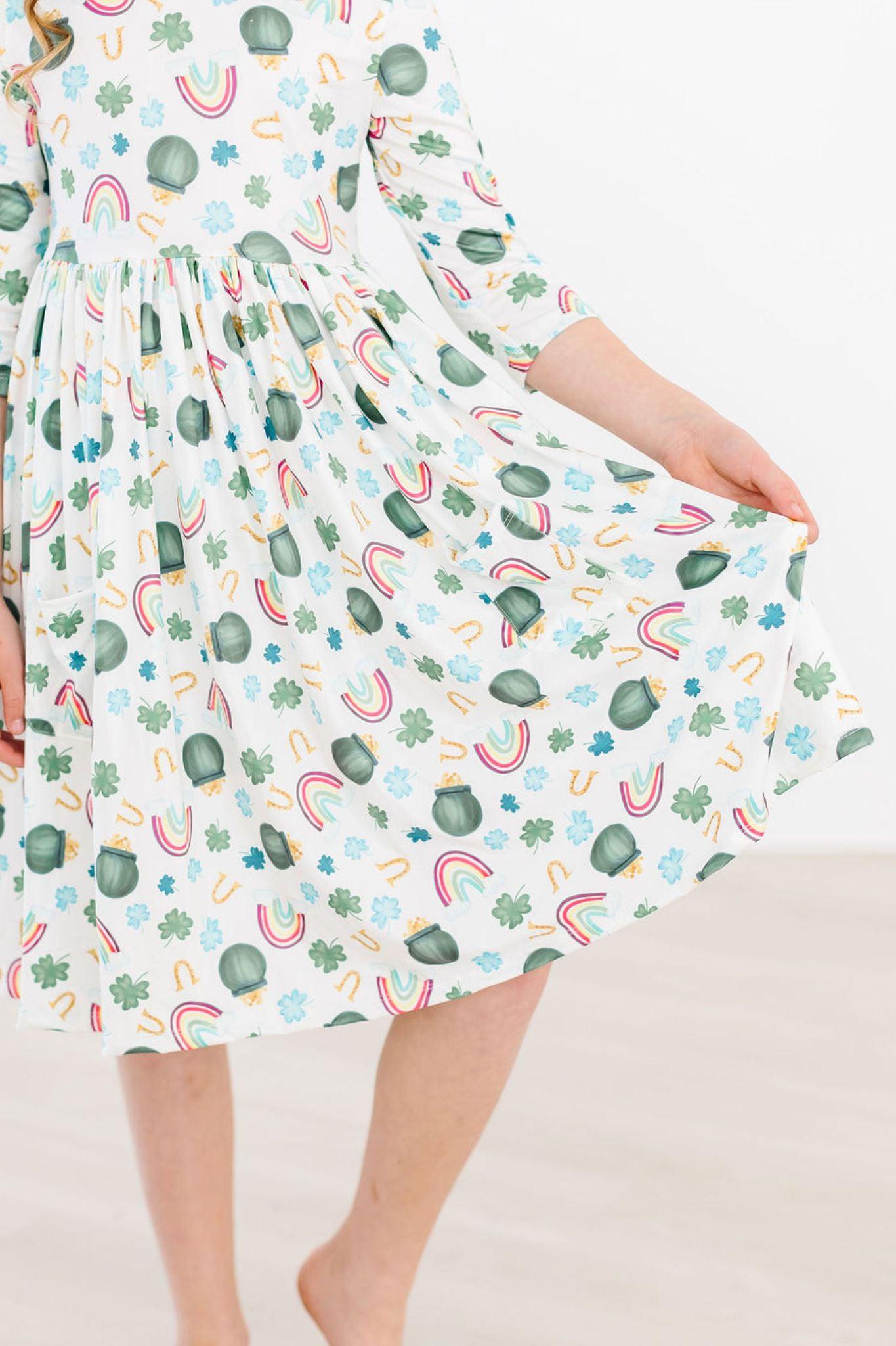 Luck of the Irish 3/4 Sleeve Pocket Twirl Dress