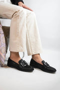 Vintage Square-Button Low-Cut Loafers — Women’s Elegant Slip-On Shoes
