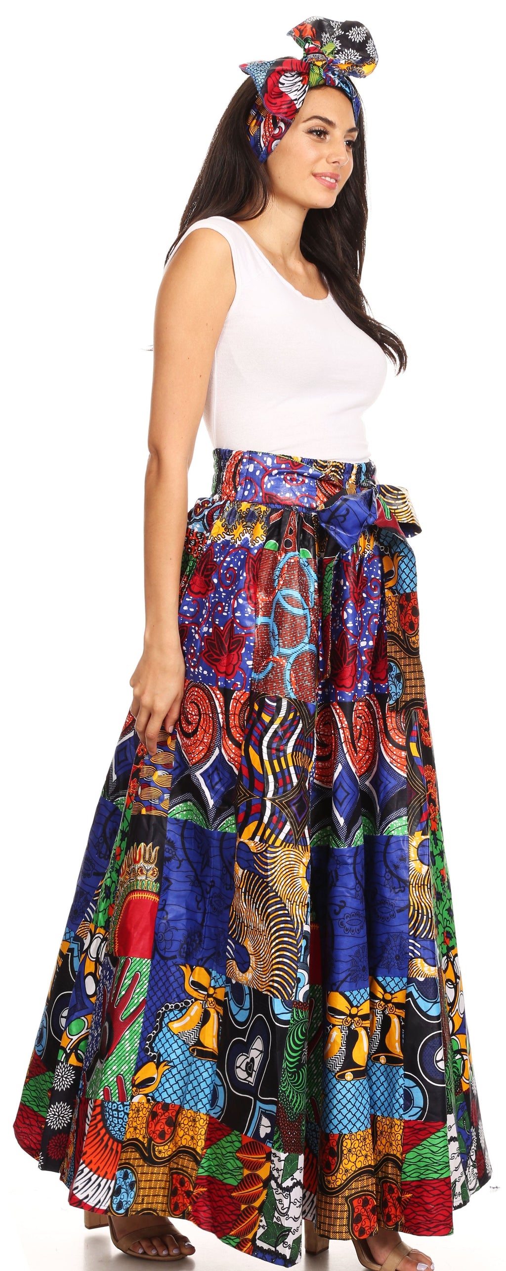Sakkas Sora Women's Wide Leg Loose African Ankara Print Pants Casual Elastic Waist