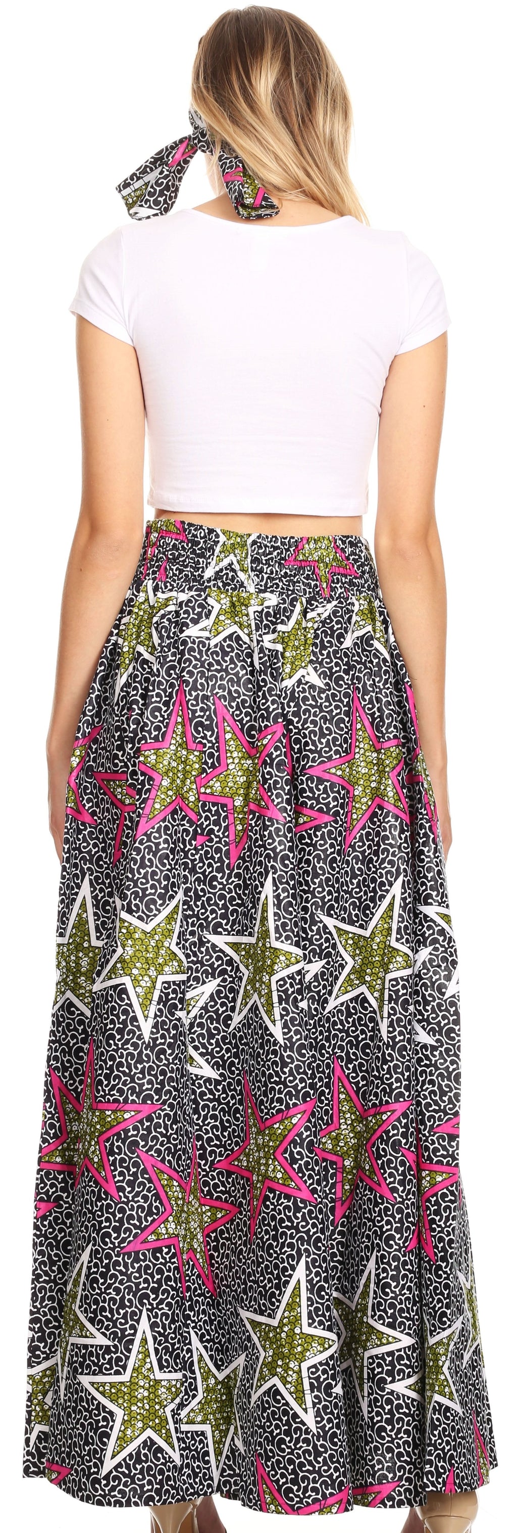 Sakkas Sora Women's Wide Leg Loose African Ankara Print Pants Casual Elastic Waist