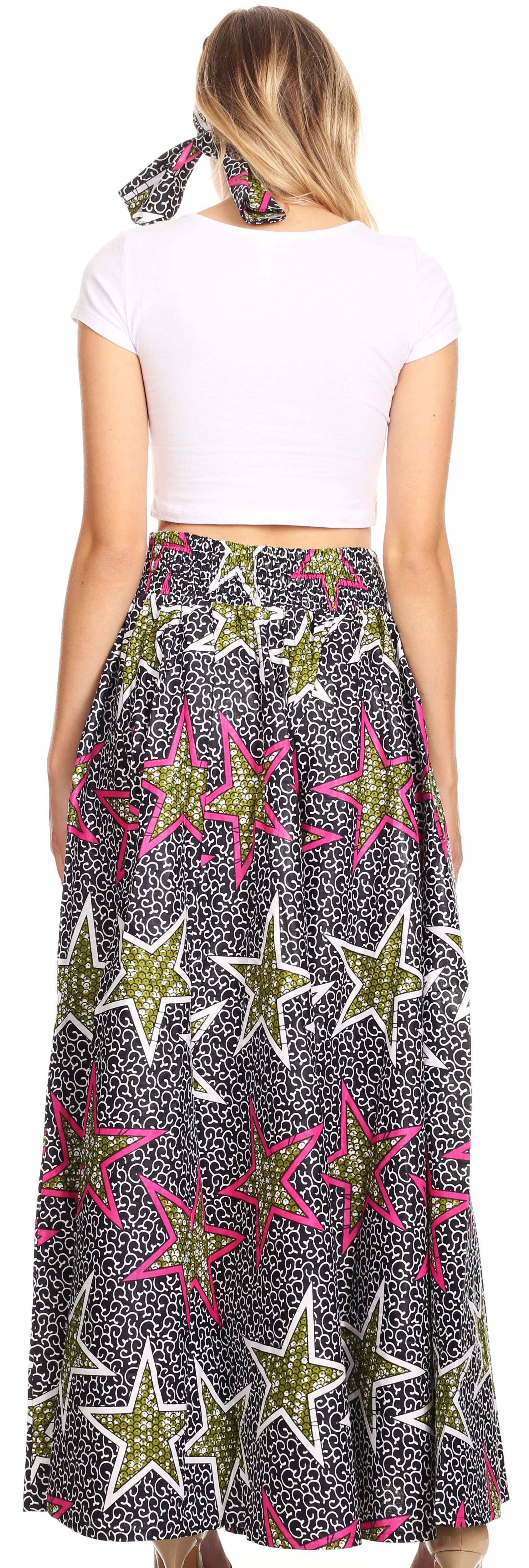 Sakkas Sora Women's Wide Leg Loose African Ankara Print Pants Casual Elastic Waist
