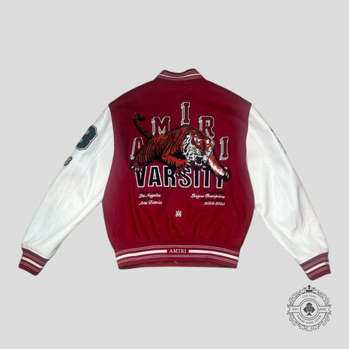 Amiri League of Champions Tiger Patch Varsity Jacket in Red/White
