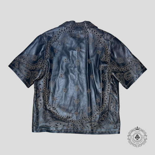 Amiri Leather Bandana Button Up Bowling Shirt in Brown