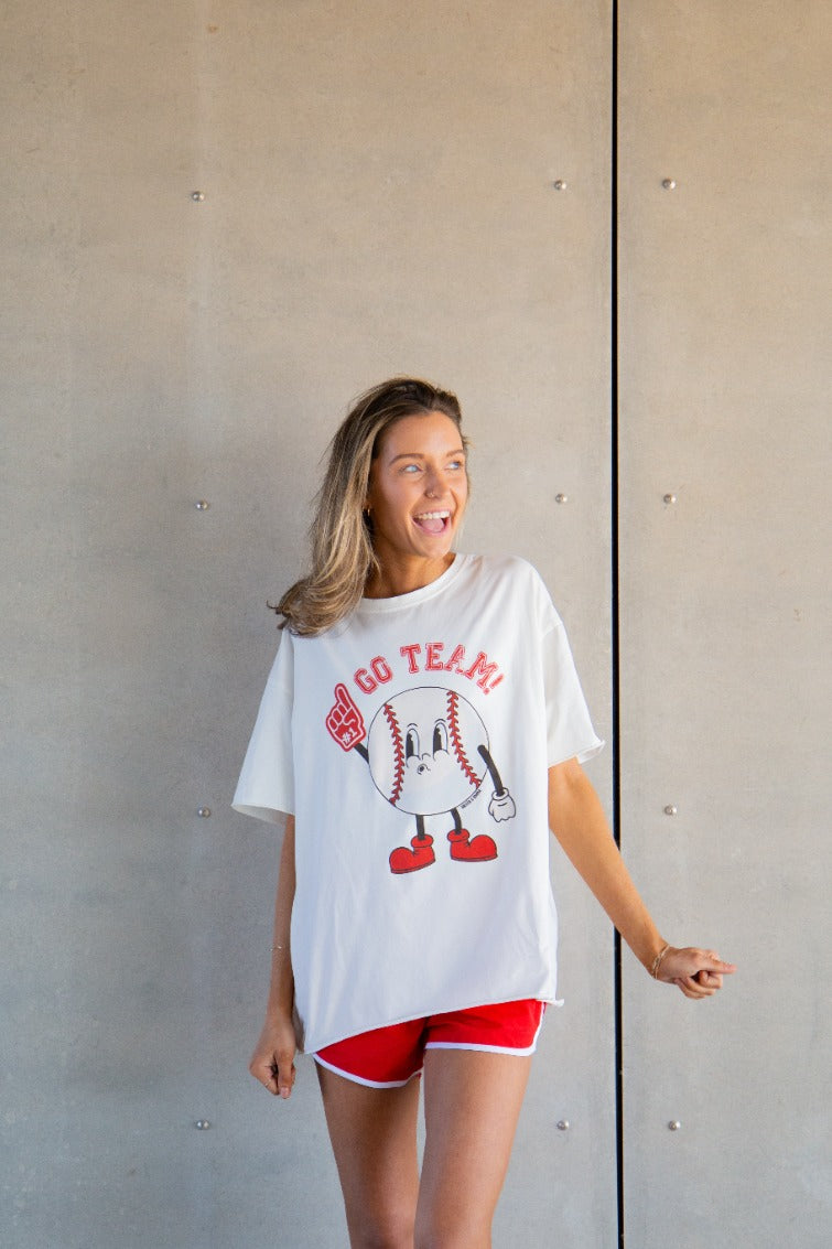 Go Team on White Boxy Tee