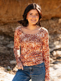 Square Neck Long Sleeve, Deer Print