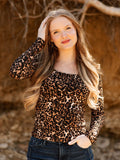 Square Neck Long Sleeve Top, Leopard