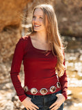 Square Neck Long Sleeve Top, Maroon