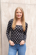 Square Neck Long Sleeve, Polka Dot