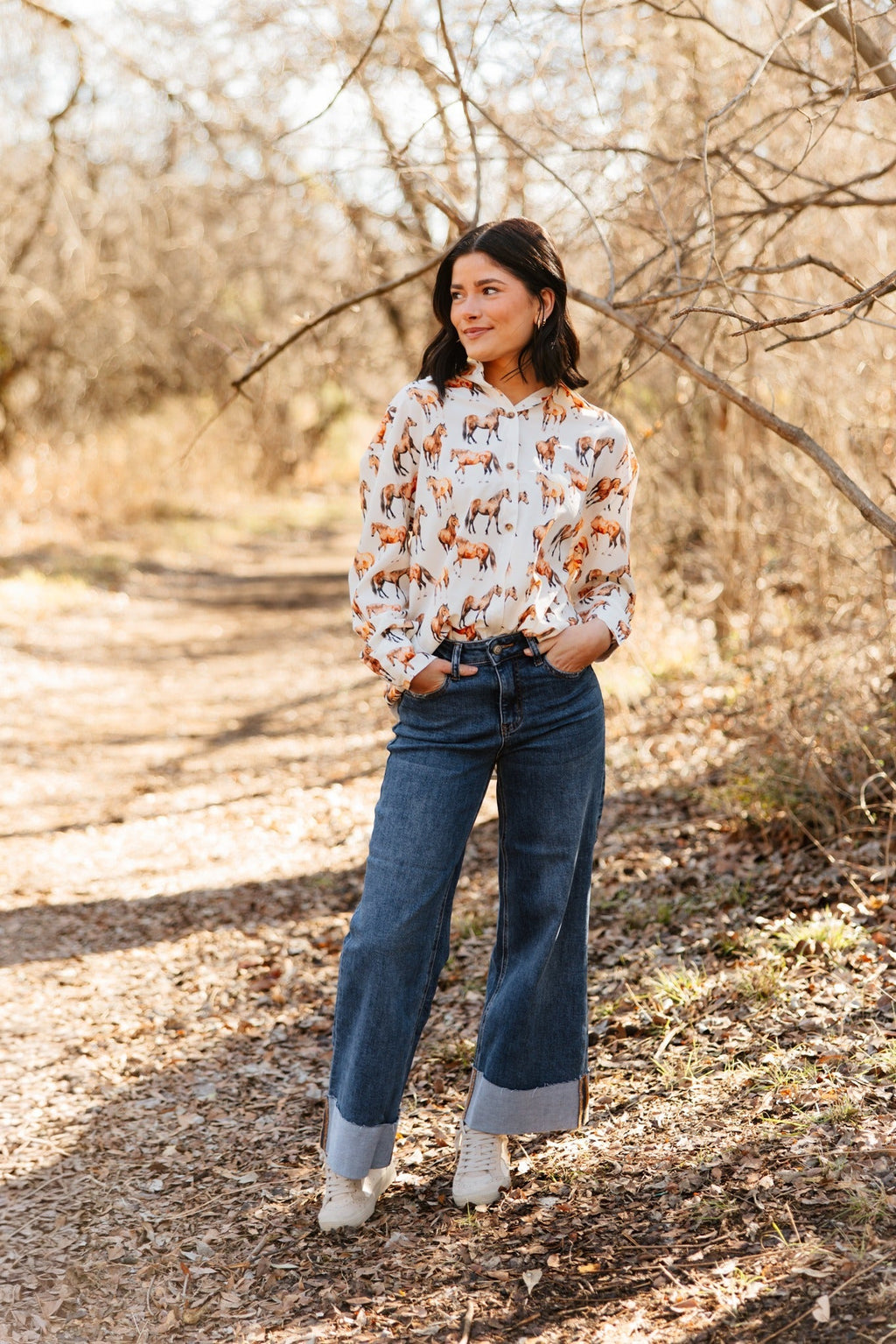 Kathryn Button-Up, Horse Print