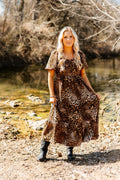 Puff Sleeve Midi Dress, Leopard