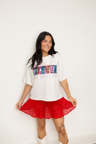 Glitter "Touchdown" on White T-Shirt